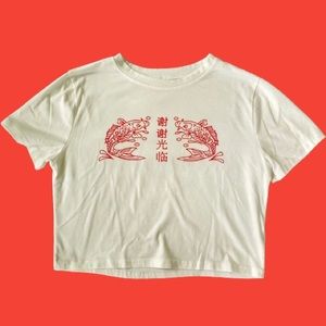 🌟Y2K Chinese Red/White Fish Crop Top